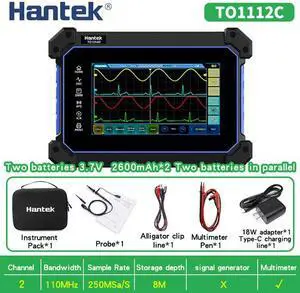 Hantek Handheld Touch Screen Digital Oscilloscope TO1112C portable 110Mhz 2-channels + Multimeter +Signal Generator