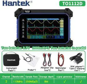 Hantek Handheld Touch Screen Digital Oscilloscope TO1112D portable 110Mhz 2-channels + Multimeter +Signal Generator