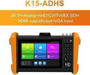 7" CCTV IPC Tester Support 8K H.265 IP + 8MP TVI + 8MP CVI + 8MP AHD + HD-SDI/8MP EX-SDI+Analog test, Support VGA input HDMI Color: K15-ADHS