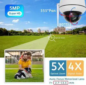 5MP Wireless Dome PTZ Camera 5X Optical Zoom Humanoid Tracking Two-way Talk IP66