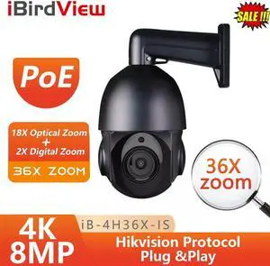 iBirdView  Protocol 8MP 36x Zoom 2-way Audio IP66 POE IP PTZ Camera Black