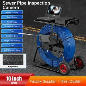 10" Screen Sewer Drain Pipe 1080P AHD Camera  Pipeline Endoscope With video, audio, photo, meter, clock, keyboard input. (120m/393ft)