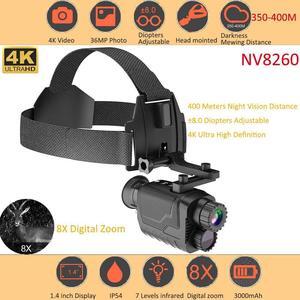NV8260 Night Vision Head-mounted Monocular 400M 4K 1080P HD 8X Digital Zoom CAM