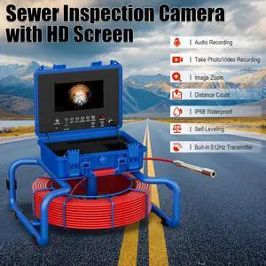7" Sewer Pipe Inspection Video Camera  AHD Rec Screen, 23mm Probe, 512Hz, Sapphire Lens, 1080P, 145°, 80m Endo, 4500mAh, 12 LEDs, 16GB, 7mm Cable, Locator