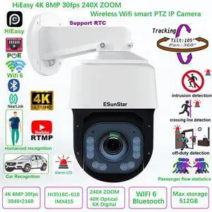 240X ZOOM 4K 8MP WiFi POE Speed Dome PTZ IP Camera Smart Tracking Night Vision