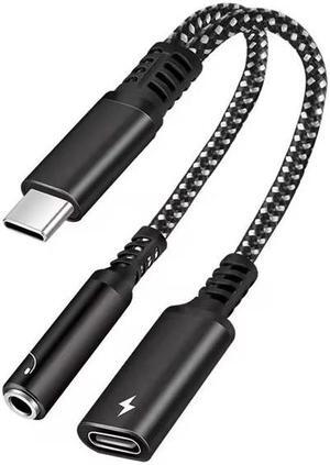USB Stick Color Black 60W 2in1 Type C To 3.5mm Headphone Jack Adapter Type C Charge Audio Aux Adaptor