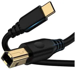Cable-USB-C to USB-B 2.0 Cable for Printer or External Hard Drive, Gold-Plated Connectors, 10 Foot, Black.15 ft.