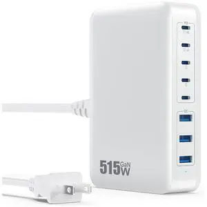 VT Generic USB C Charger Block 515W[2025 Upgraded] GaN IV 8 Port Fast Charging Station Hub,Dual PD 100W USB C