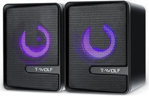 T-Wolf S3 RGB Gaming Computer Speakers USB-Powered Wired PC Dual Speakers With Colorful LED Light, stereo speakers, 3.5mm Aux Input, USB power interface, surround sound