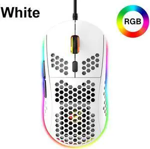 M8 Gaming Mouse, Honeycomb Hollow Design Ergonomic Wired Mouse with Backlight, up to 6400 DPI, RGB Gaming Mouse for Laptop DPI Adjustable Portable Computer Accessory,White
