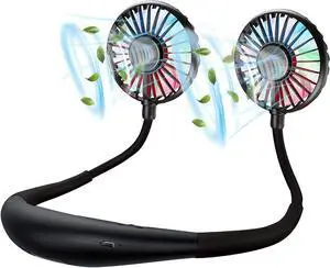 Neck Fan, Rechargeable Battery Operated Portable Fan 2600mAh, Hands Free Personal Fan Hang Around Neck Fans, Wearable Small Fan for Outdoor Working Battery Powered USB Fan Over 12 Hours Constant Cool