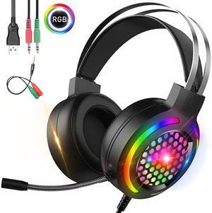ANC Gaming Headset Stereo Active Noise Canceling USB Headset Earphone for PS4 for Xbox One over Ear RGB LED Gaming Headphones with Adjustable Gaming Mic for iPad Cellphone PC Laptop