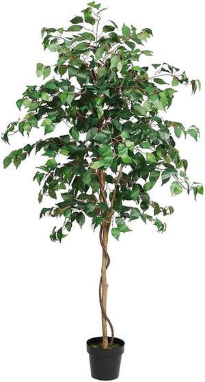 Artificial Ficus Tree 6FT with Plastic Trunk, Silk Fake Ficus Tree in Plastic Nursery Pot, Faux Plant for Home Office Indoor Outdoor Decor