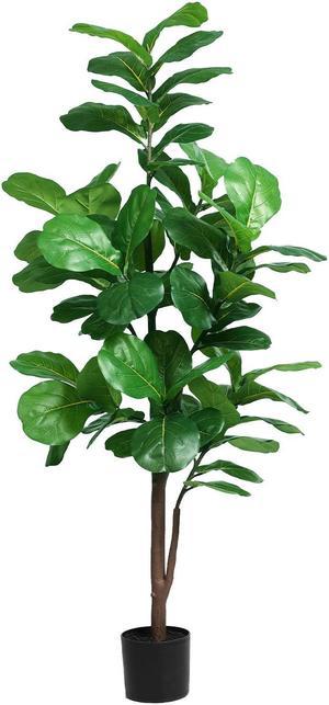 Fiddle Leaf Fig Tree Artificial 5FT, Fake Fig Leaf Tree with Plastic Pot for Home Office Living Room Tall Faux Plants Floor Decor Indoor