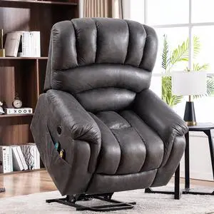 MEETWARM Large Power Lift Electric Recliner Chair with Massage and Heat, Overstuffed Wide Recliner for Elderly Big People, Heavy Duty Recliners with 2 Remote Controls, USB Ports, 2 Side Pockets (Gray)