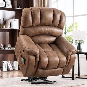 MEETWARM Large Power Lift Electric Recliner Chair with Massage and Heat, Overstuffed Wide Recliner for Elderly Big People, Heavy Duty Recliners with 2 Remote Controls, USB Ports, 2 Side Pockets(Brown)