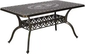 MEETWARM Outdoor 60" Rectangular Patio Dining Table, All Weather Cast Aluminum Large Patio Furniture Table with 2" Umbrella Hole, Dark Bronze