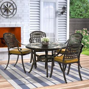 MEETWARM 5 Piece Patio Dining Set, Outdoor All-Weather Cast Aluminum Dining Table Set, Patio Furniture Set for Backyard Garden Deck, Include 4 Chairs, 4 Cushions and 1 Round Table with Umbrella Hole