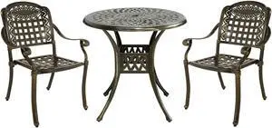 MEETWARM 3 Piece Patio Bistro Set, Outdoor All-Weather Cast Aluminum Dining Furniture Set Includes 2 Chairs and a 31 Round Table with Umbrella Hole for Garden Deck