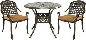 MEETWARM 3 Piece Patio Bistro Set, Outdoor All-Weather Cast Aluminum Dining Furniture Set Includes 2 Chairs with Cushions and a 35.4 Round Table with Umbrella Hole for Garden Deck