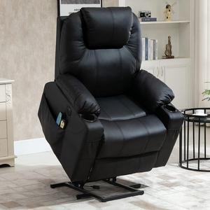 MEETWARM Power Lift Chair Electric Recliner for Elderly Heated Vibration Massage Faux Leather Recliner Chair with 2 Remote Controls, USB Ports, Cup Holders & Side Pockets for Living Room (Black)