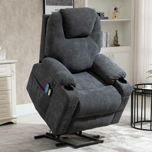 MEETWARM Power Lift Chair Electric Recliner for Elderly Heated Vibration Massage Faux Leather Recliner Chair with 2 Remote Controls, USB Ports, Cup Holders & Side Pockets for Living Room (Grey)