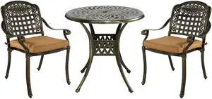 MEETWARM 3 Piece Patio Bistro Set, Outdoor All-Weather Cast Aluminum Dining Furniture Set Includes 2 Chairs with Cushions and a 31 Round Table with Umbrella Hole for Garden Deck