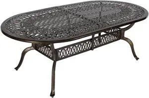 MEETWARM Outdoor 84" Oval Patio Dining Table, All Weather Cast Aluminum Large Patio Furniture Table Fits for 6-8 Person with 2" Umbrella Hole, Dark Bronze
