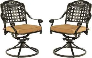 MEETWARM 2 Piece Patio Dinning Swivel Chairs Rocker, Outdoor All-Weather Cast Aluminum Chairs with Cushions, Patio Bistro Dining Chair Set for Garden Deck Backyard, Dark Bronze