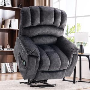 MEETWARM Large Power Lift Electric Recliner Chair with Massage and Heat, Overstuffed Wide Recliner for Elderly Big People, Plush Fabric Recliners with 2 Remote Controls, USB Ports, Side Pockets(Gray)