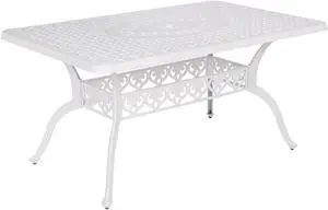 MEETWARM Outdoor 60" Rectangular Patio Dining Table, All Weather Cast Aluminum Large Patio Furniture Table Fits for 6-8 Person with 2" Umbrella Hole, White