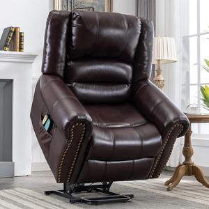 MEETWARM Large Power Lift Electric Recliner Chair with Massage and Heat, Overstuffed Wide Recliner for Elderly, Heavy Duty Recliner for Living Room with 2 Remote Controls/USB Ports/Side Pockets(Dark)