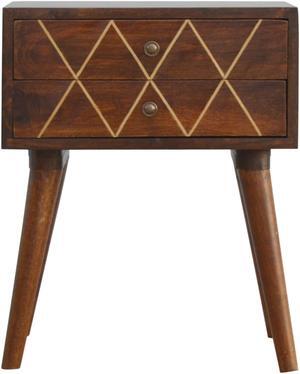 Geometric Brass Inlay 2 Drawer Nightstand