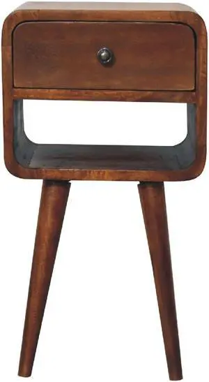 Mini Chestnut Curved Bedside with Lower Slot