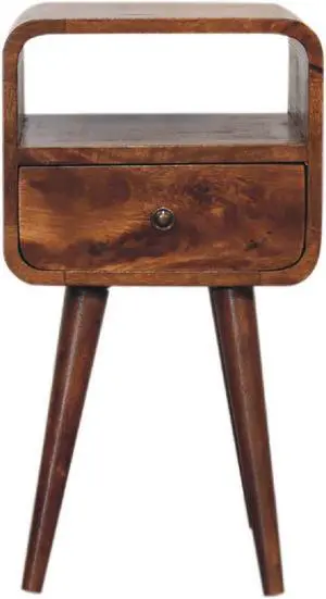 Mini Chestnut Curved Bedside with Open Slot