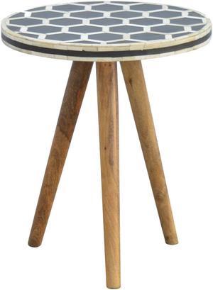 Artisan Furniture Solid Wood Bone Inlay Tripod Stool