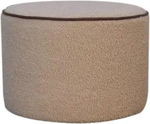 Boucle Round Footstool with Bufallo Leather Piping