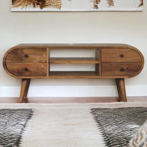 Artisan Furniture Oak-ish Circular Media Unit with 2 Open Slots