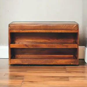 Artisan Furniture Buffalo Hide Pull out Chestnut Shoe Storage Bench