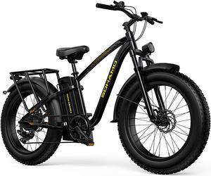 SOHAMO M3 Electric Bike, 750W Motor 26" Fat Tire Electric Commuter Bicycle 48V 15AH, Full Suspension, Electric Mountain Bike, Shimano 7 Speed E-Bikes for Adults with Fenders