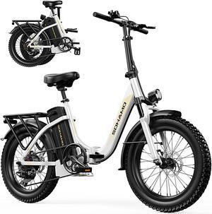 SOHAMO 750W Electric Bike for Adults 48V 15AH Folding Ebike, 20" Fat Tire E Bike for Woman, Full Suspension, Shimano 7 Speed Electric Mountain Bike