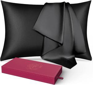 Lacette Silk Pillowcase 2 Pack for Hair and Skin, 100% Mulberry Silk, Double-Sided Silk Pillow Cases with Hidden Zipper (Black, Queen Size: 20" x 30")