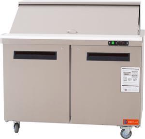 WESTLAKE Commercial Refrigerated Sandwich&Salad Hotdog Prep Table Mega Top Full Open 2 Door  Stainless Steel Counter Fan Cooling With 18 Pans-48"W  Large Capacity For Restaurant ,Bar,Catering