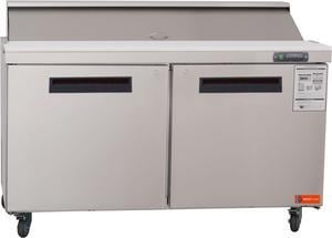 WESTLAKE 60"W Commercial Refrigerated Sandwich&Salad Hotdog Prep Table Half Open 2 Door Refrigerator Stainless Steel Counter Fan Cooling With 16Pans For Restaurant ,Bar,Catering 16.4 cu.ft.
