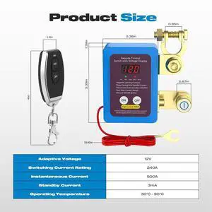 FYUU 240A Car Battery Disconnect Switch LED Voltage Display Wireless Remote Control