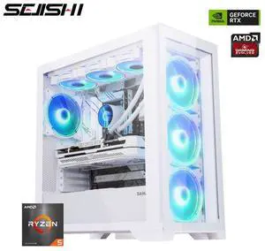 SEJISHI Gaming PC AMD Ryzen 5 7500F,GeForce RTX5060TI 16G 128bit,32GB(16G*2)DDR5 6000 MHz,NVME M.2 1TB SSD, 240 iquid-Cooled,RGB Sync,800W,Win 11 Ready, Gaming Desktop Computer (R5 7500F|RTX 5060TI)