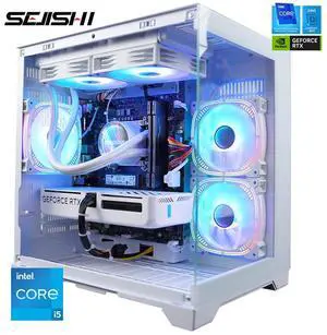 SEJISHI Gaming Desktop PC-Windows 11-Intel Core i5-12490F-GeForce RTX 5060 DLSS 4-DDR4 32GB 3200MHz-1TB M.2 NVMe SSD-600W-panoramic PC case WiFi6 liquid coole Prebuilt Gaming PC (i5 12490F | RTX 5060)