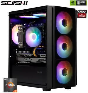 SEJISHI Gaming PC Computer AMD Ryzen 7 5700X 3.4 GHz, GeForce RTX 3060TI,32GB(16G*2) DDR4 3200MHz,NVME M.2 1TB SSD, 800W, Air Cooling, Win11 Ready Gaming Desktop Computer(R7 5700X+RTX 3060TI)