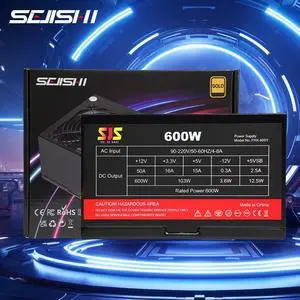 SEJISHI 600W Power Supply 80 Plus Certified Fixed Cable Non-Modular ATX PSU Active PFC SLI Crossfire Ready Gaming PC Computer Switching Power Supply