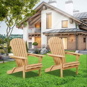 SUMKEA Patio Chair Set of 2 - Folding Adirondack Chair Lounge Chair for Outdoor - Brown